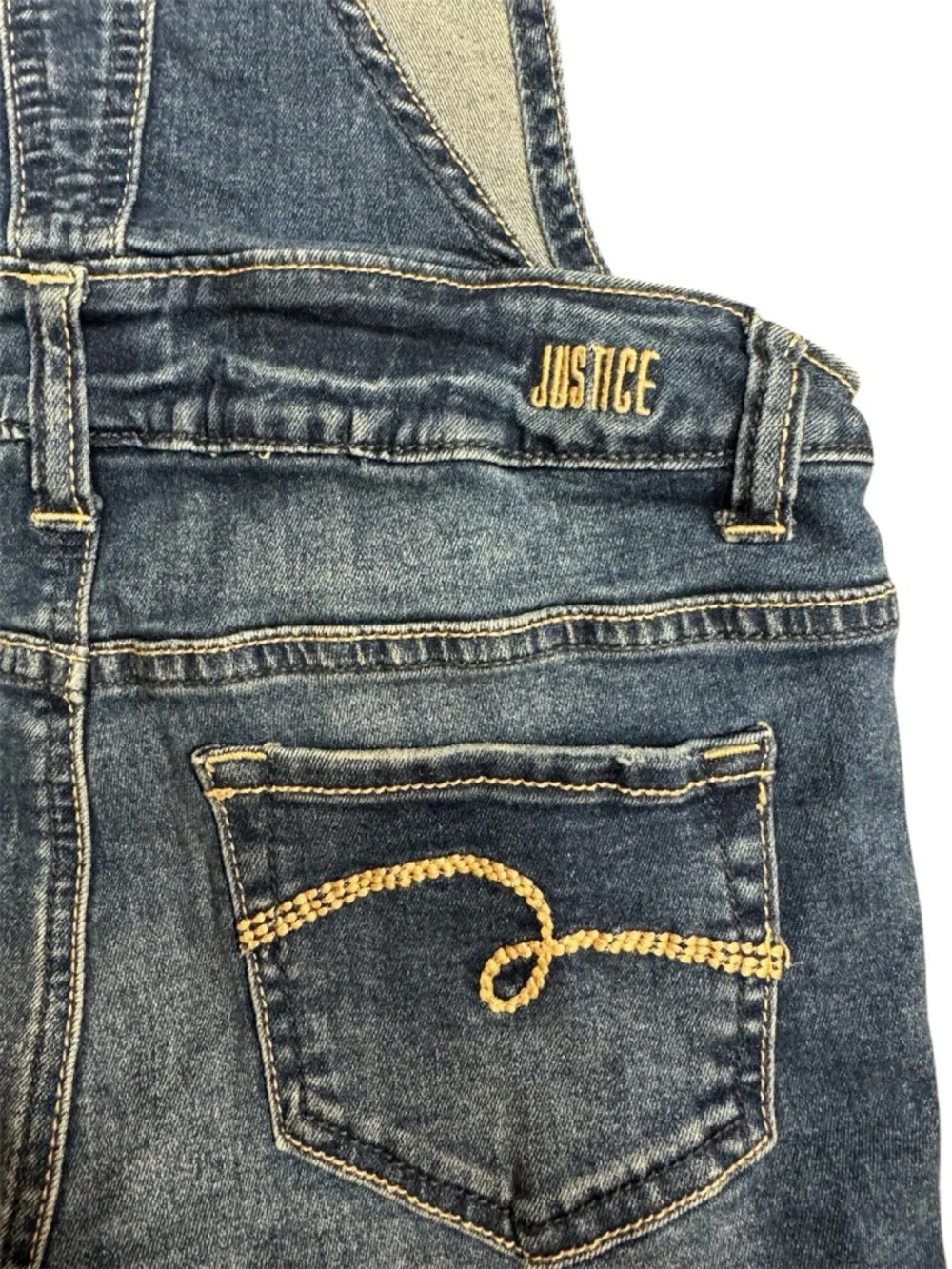Justice Girls Denim Shortalls Rainbow Straps Size XS Distressed Hem Like New